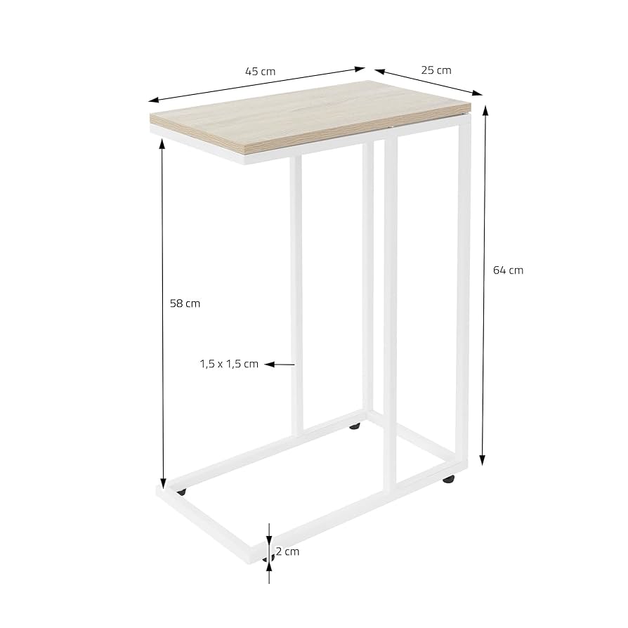 ML-Design Sidobord i C-form, vit ek, 45x25x64 cm, metallram & träskiva, under soffan, industriell design, soffbord, vardagsrumsbord, soffbord, soffbord, sängbord, sängbord, laptopbord
