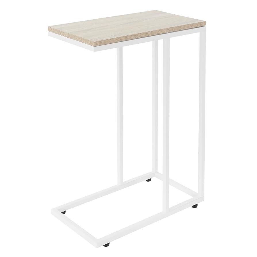 ML-Design Sidobord i C-form, vit ek, 45x25x64 cm, metallram & träskiva, under soffan, industriell design, soffbord, vardagsrumsbord, soffbord, soffbord, sängbord, sängbord, laptopbord