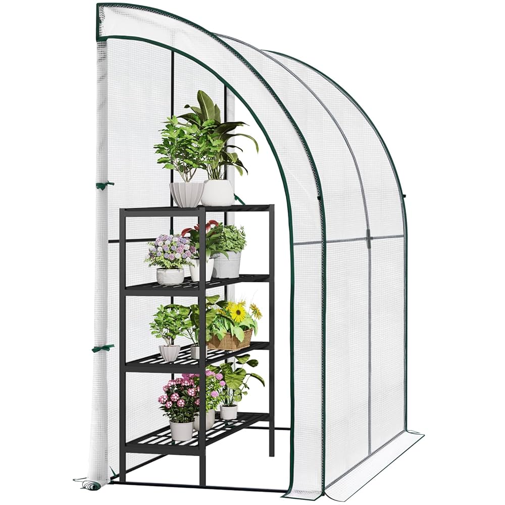 Växthus, folieväxthus, stödväxthus 200 x 210 x 100 cm, tomatväxthus, drivbänk för växter, grönsaker, vintersäker, vit