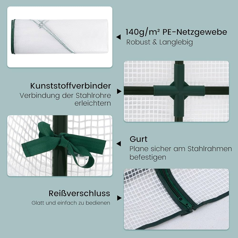 Växthus, folieväxthus, stödväxthus 200 x 210 x 100 cm, tomatväxthus, drivbänk för växter, grönsaker, vintersäker, vit