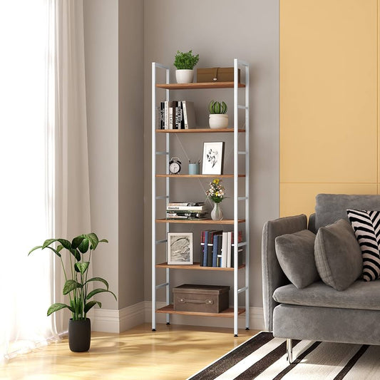 Ståhylla, hylla med 6 nivåer, bokhylla, kökshylla, smal hylla, förvaringshylla stående vardagsrum, 60 x 180 x 28 cm, vit