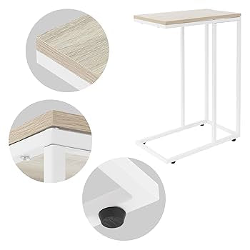ML-Design Sidobord i C-form, vit ek, 45x25x64 cm, metallram & träskiva, under soffan, industriell design, soffbord, vardagsrumsbord, soffbord, soffbord, sängbord, sängbord, laptopbord