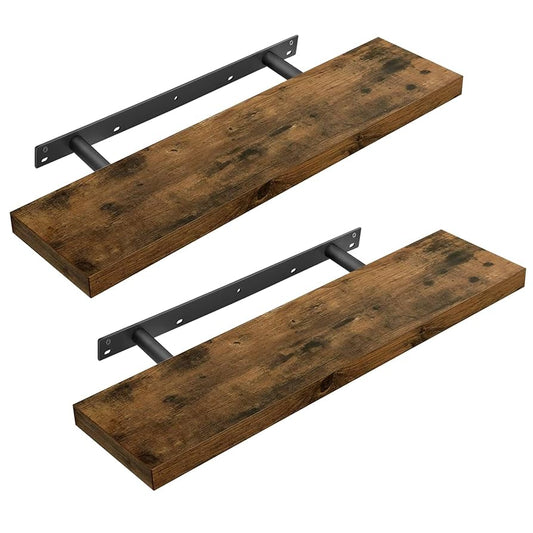 Vägghyllor, set om 2, väggbrädor för böcker, bilder, dekoration, svävande hyllor, 80 x 20 x 3,8 cm, kontorshyllor, MDF, för vardagsrum, kök, hall, sovrum, badrum, vintagebrun LWS28BX-2